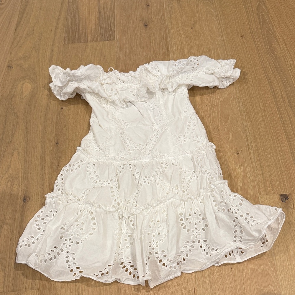 Zara White Eyelet Off-Shoulder Mini Dress